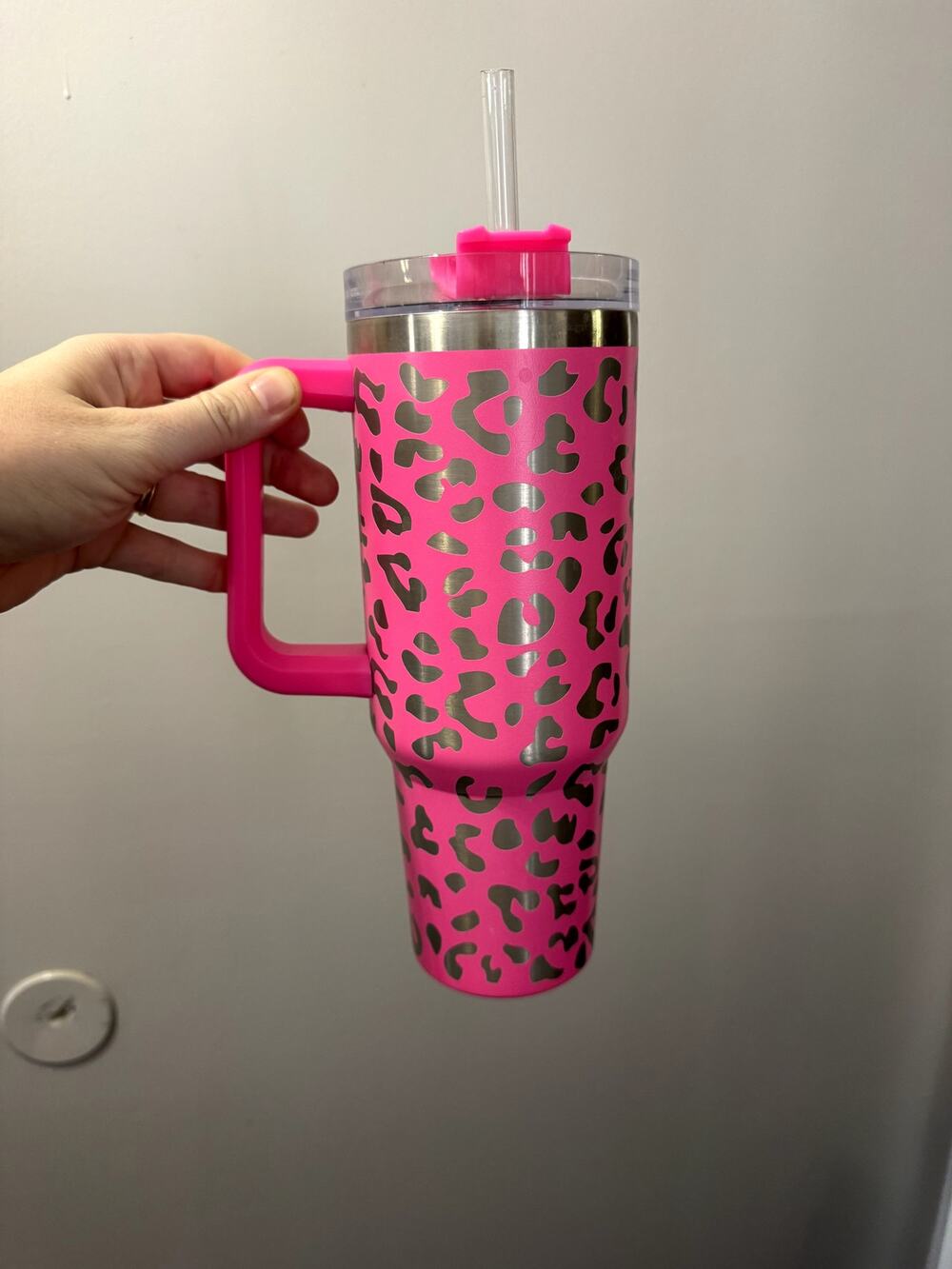 Hot Pink and Silver Cheetah Print Stanley 40oz